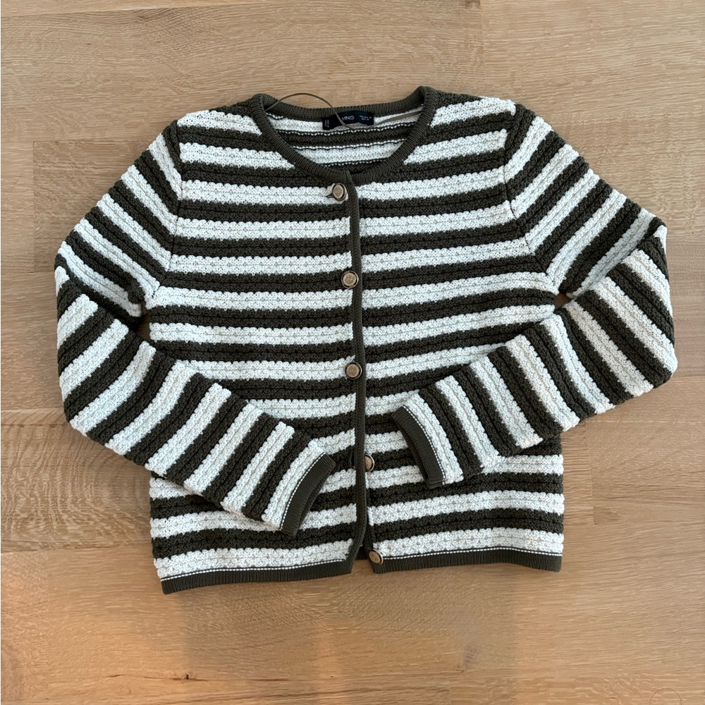 Mango Olive and Cream Striped Cardigan
